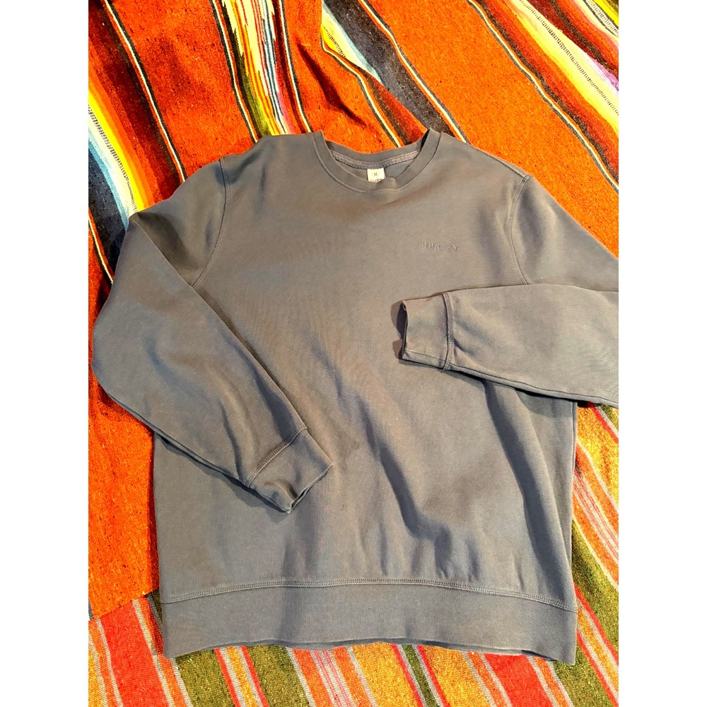 Hurley Sweatshirt Men L Blue Heavyweight Crew Neck Minimalist Embroidered